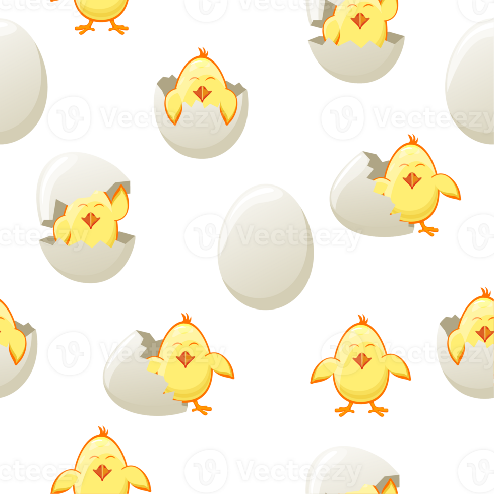 Seamless drawing with Easter eggs and chicks on a transparent background png