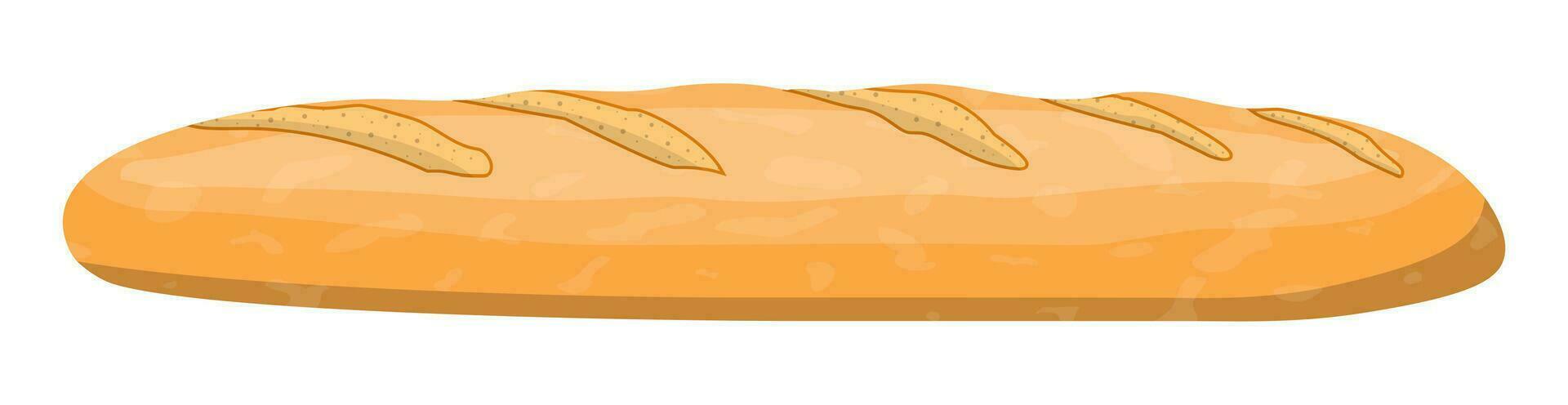 Loaf of wheat bread. Grain bread roll. Baked food. Baguette. Bakery shop. Vector illustration in flat style