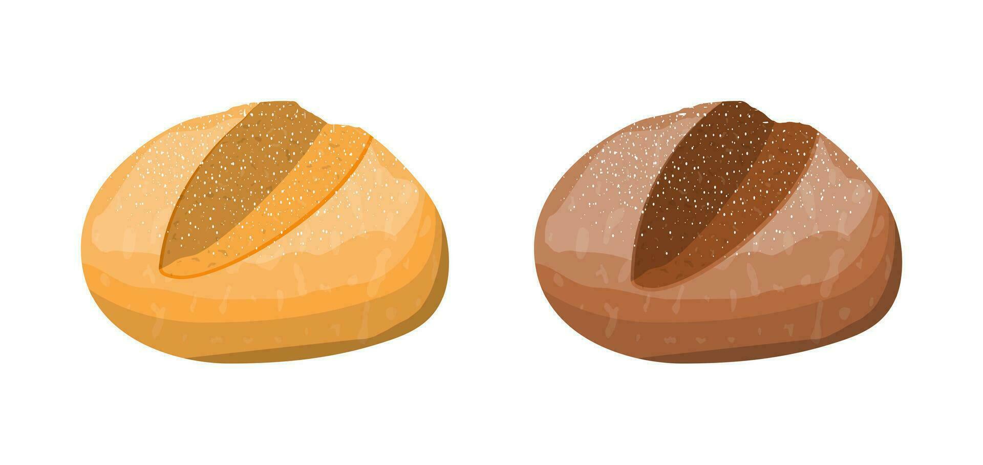 Loaf of wheat and rye toast bread. Grain bread roll bun. Baked food. Baguette. Bakery shop. Vector illustration in flat style