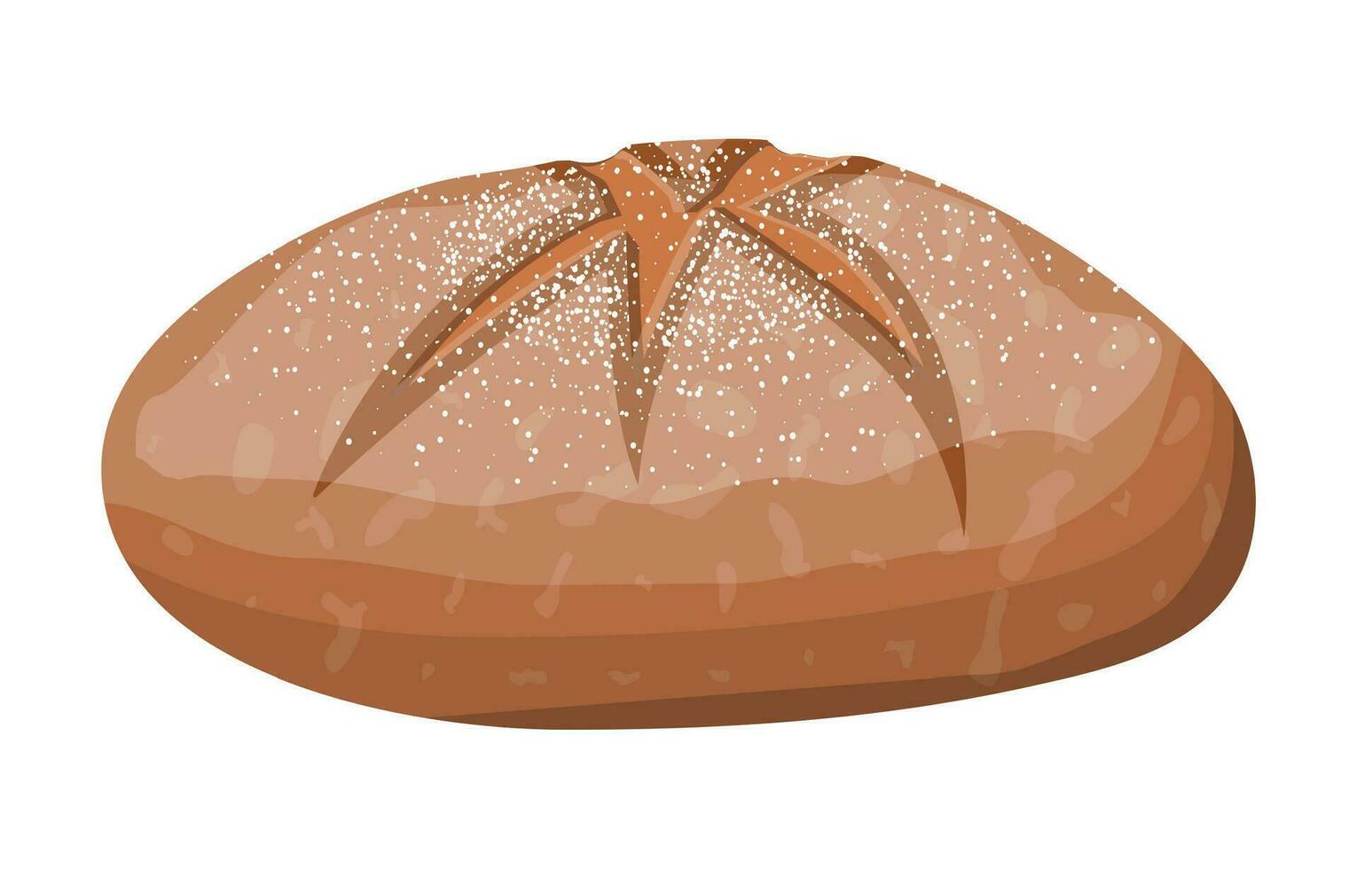 Brown bread loaf. Rye bread roll. Baked food. Bakery shop. Vector illustration in flat style