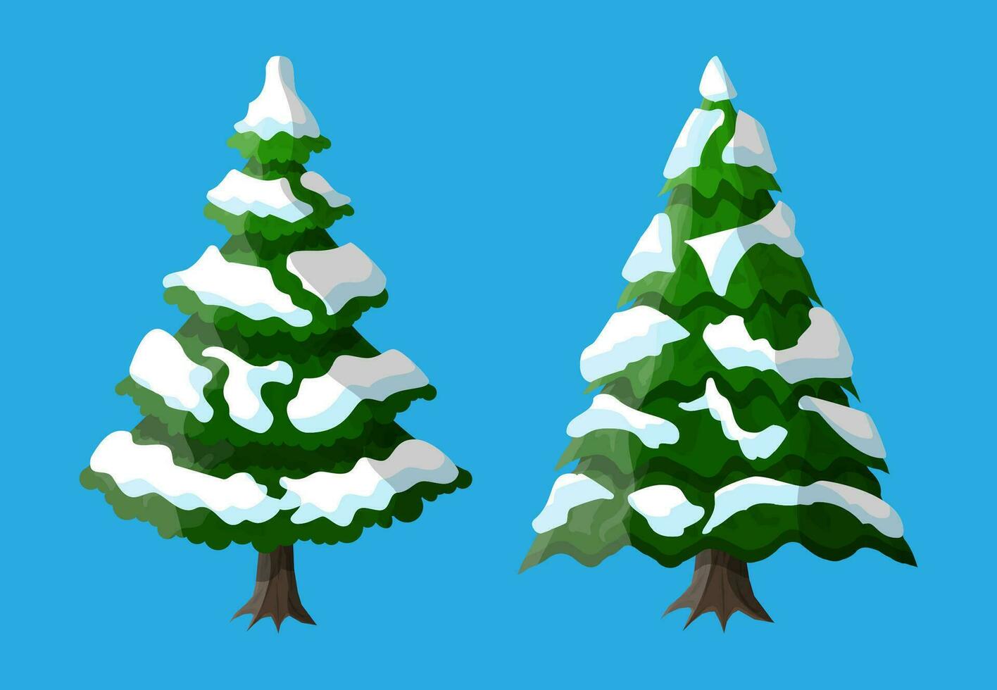 Navidad árbol cubierto con nieve. abeto, hojas perennes árbol. saludo tarjeta, festivo póster, fiesta invitaciones elemento. Navidad y nuevo año. vector ilustración en plano estilo