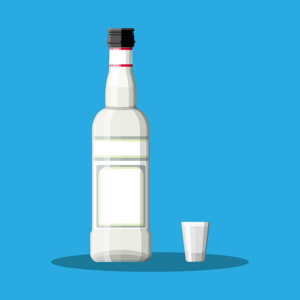 botella de Sambuca con Disparo vaso. Sambuca alcohol beber. vector ilustración en plano estilo