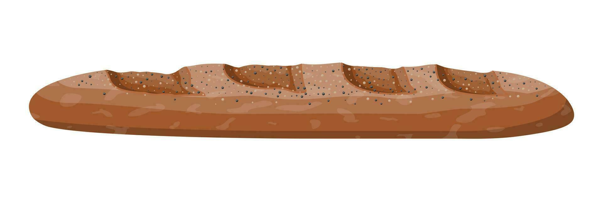 Brown bread loaf. Rye bread roll baguette. Baked food. Bakery shop. Vector illustration in flat style