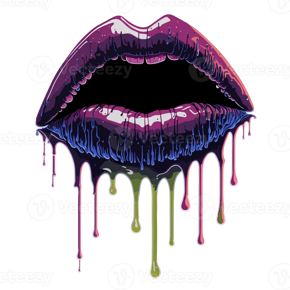 AI generated Glossy colored dripping lips. png