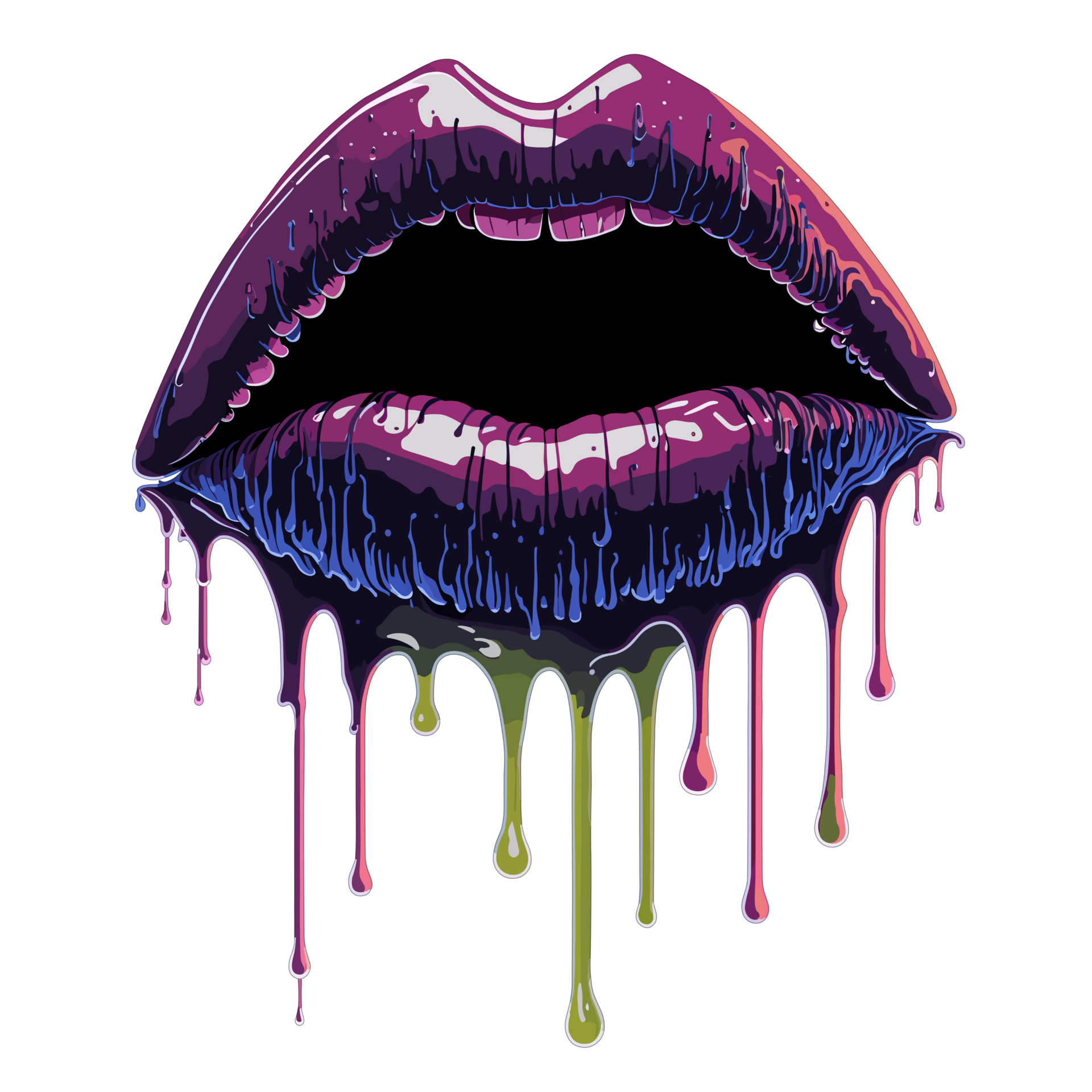 AI generated Glossy colored dripping lips. 35639382 PNG
