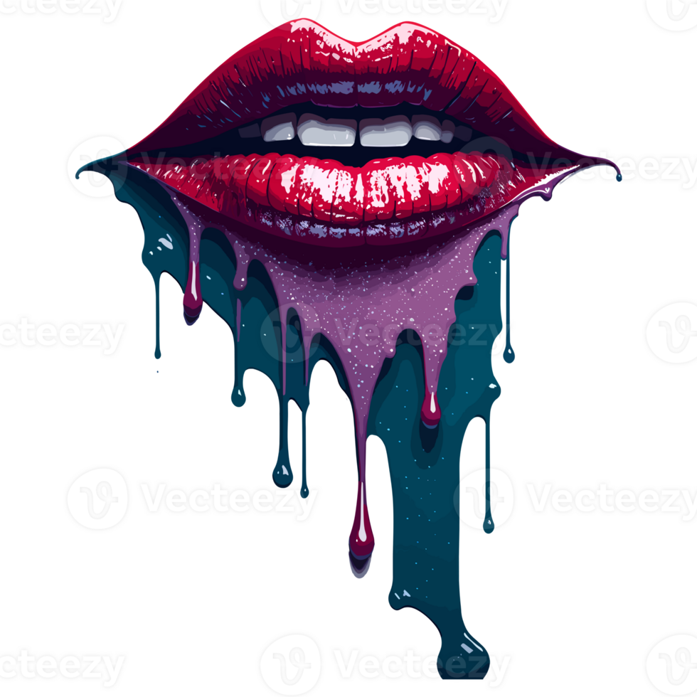 AI generated Glossy colored dripping lips. png