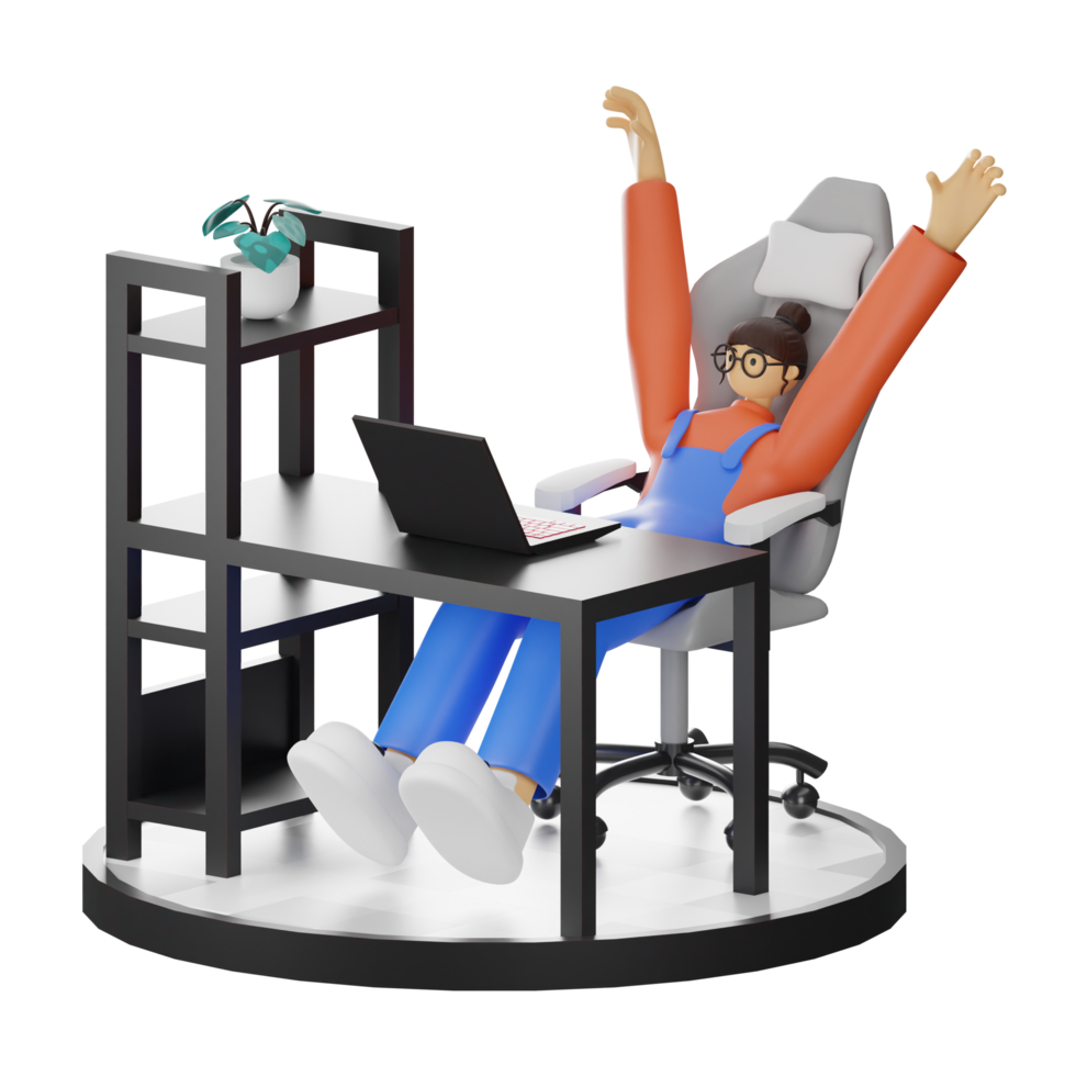 A Teenage Girl's Journey in 3D Illustration at the Computer Desk png
