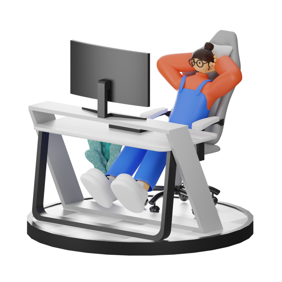 A Teenage Girl's Journey in 3D Illustration at the Computer Desk png