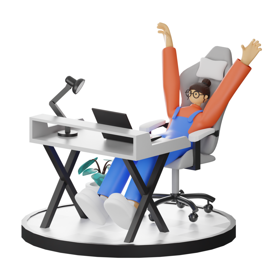 A Teenage Girl's Journey in 3D Illustration at the Computer Desk png