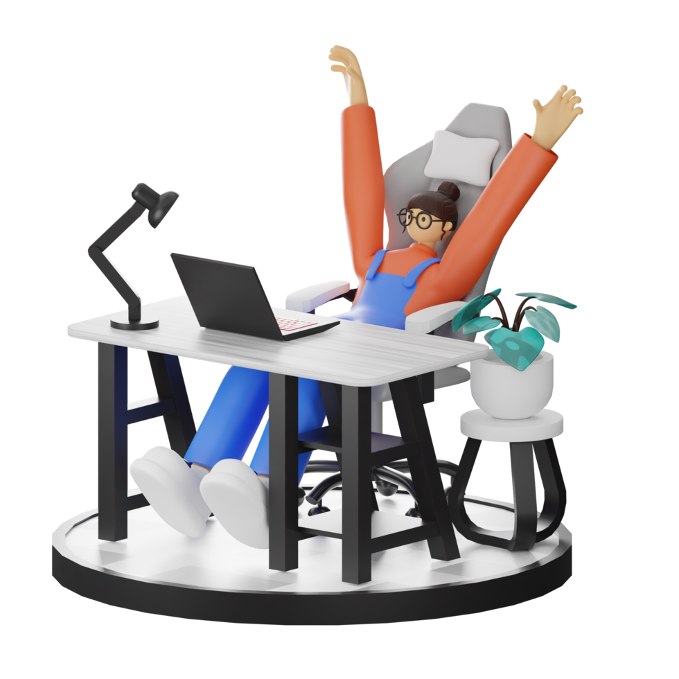 A Teenage Girl's Journey in 3D Illustration at the Computer Desk png