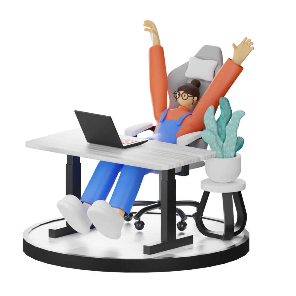 A Teenage Girl's Journey in 3D Illustration at the Computer Desk png