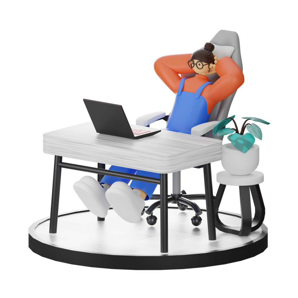 A Teenage Girl's Journey in 3D Illustration at the Computer Desk png