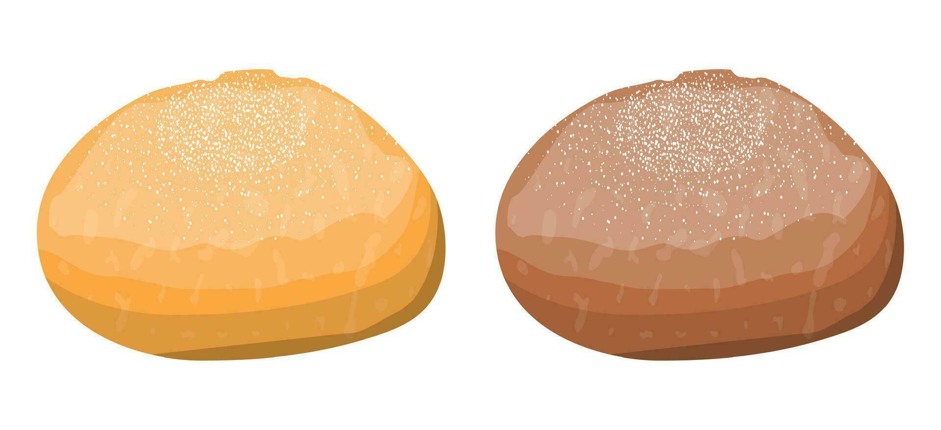 Loaf of wheat and rye toast bread. Grain bread roll bun. Baked food. Baguette. Bakery shop. Vector illustration in flat style