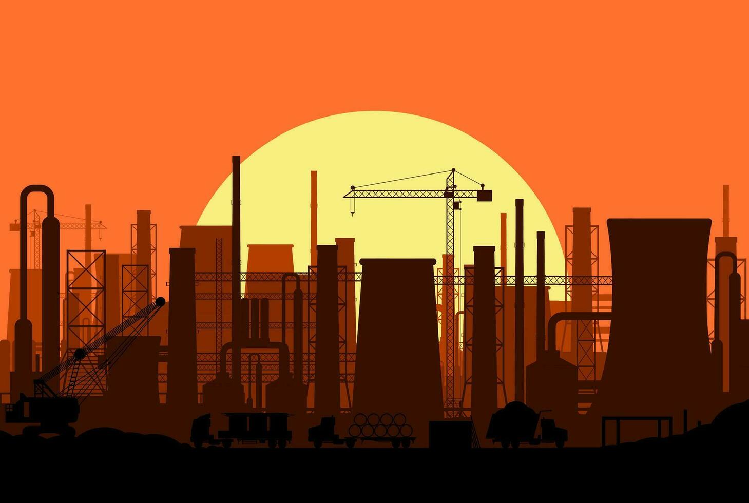 Panoramic industrial silhouette landscape. vector