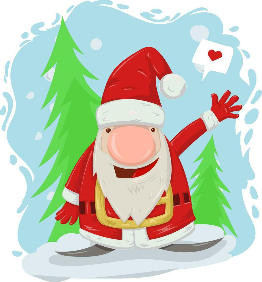 Navidad tarjeta postal de linda Papa Noel claus con Navidad árbol. vector ilustración