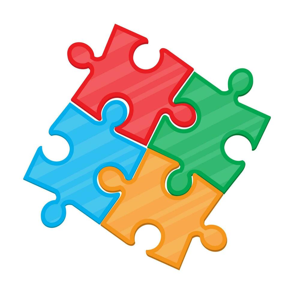 Colorful jigsaw puzzle in four pieces. Vector illustration in flat style