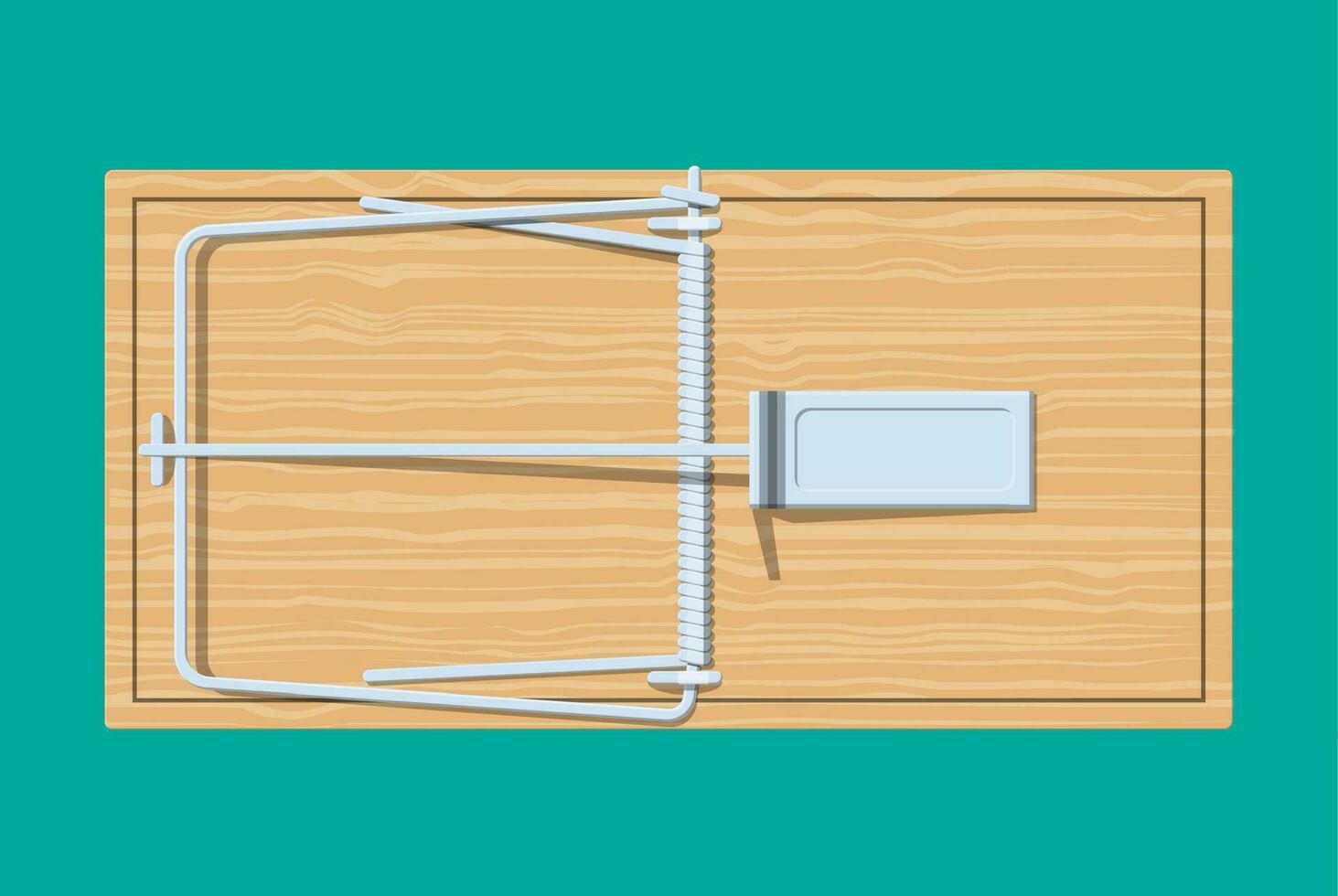 Wooden mouse trap, classical spring loaded bar trap. Top view. Vector illustration in flat style