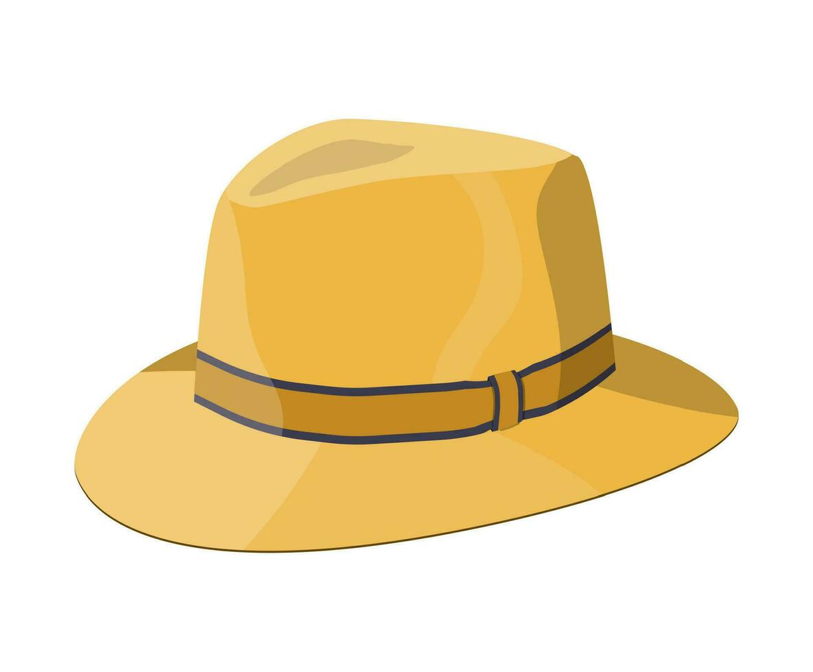 Men straw hat. Straw sunhat isolated on white. Yellow summer bonnet. Vector illistration in flat style