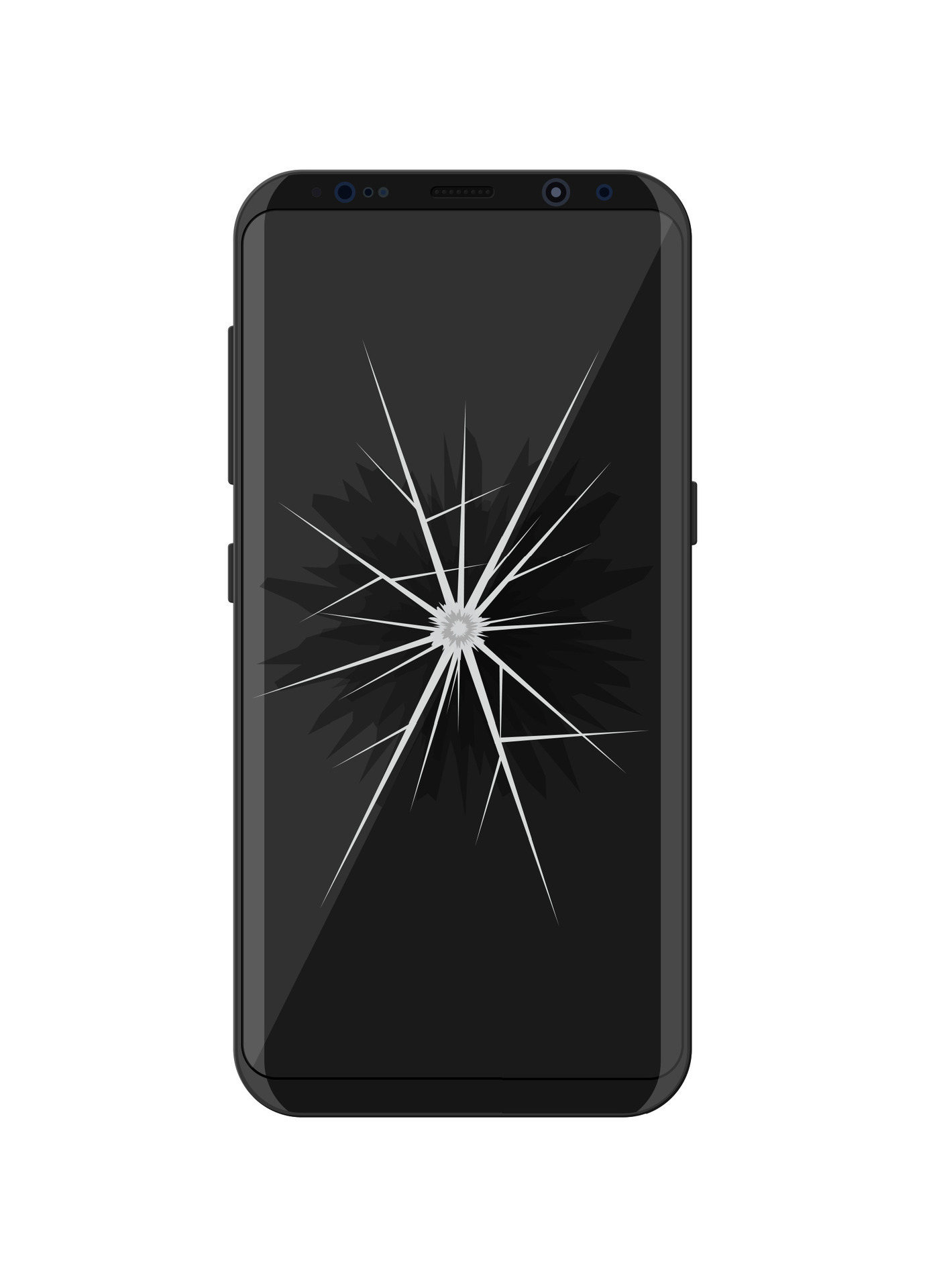 Smartphone with cracked screen. Damaged display. Broken glass