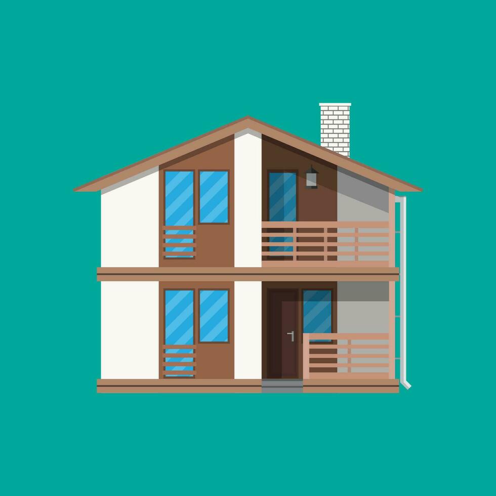 Suburban family house. countrysdie wooden house icon. vector illustration in flat style