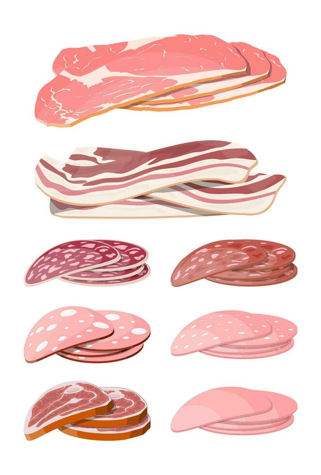 Meat sausage collection. vector