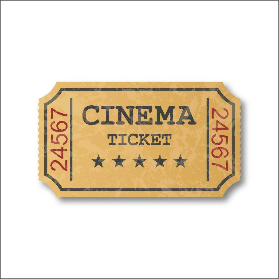 Realistic retro paper cinema ticket. vector Illustration on white background.
