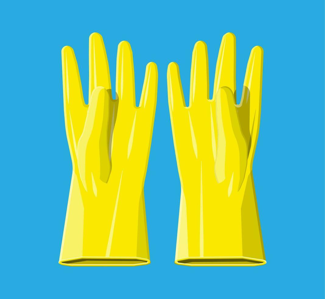 Yellow rubber gloves. Hygiene, cleaning, wash, housekeeping work. Work and protective equipment. Vector illustration in flat style