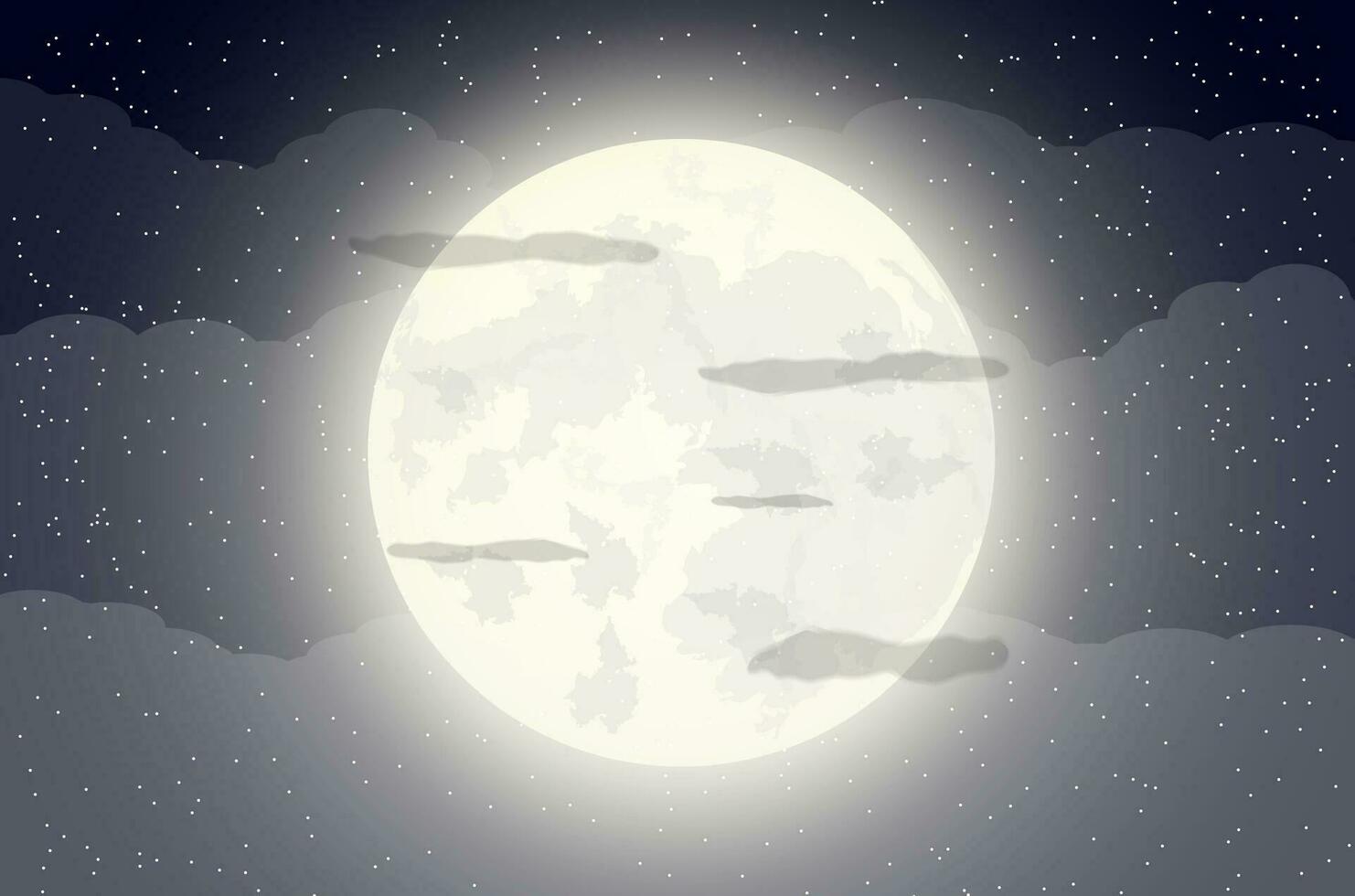 Night cloudy sky with stars and moon. Vector illustration
