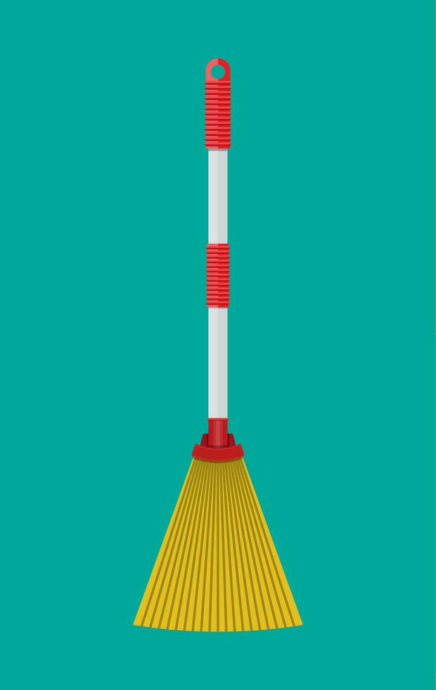 Broom with plastic handle. Household accessories. Cleaning equipment. Vector illustration in flat style