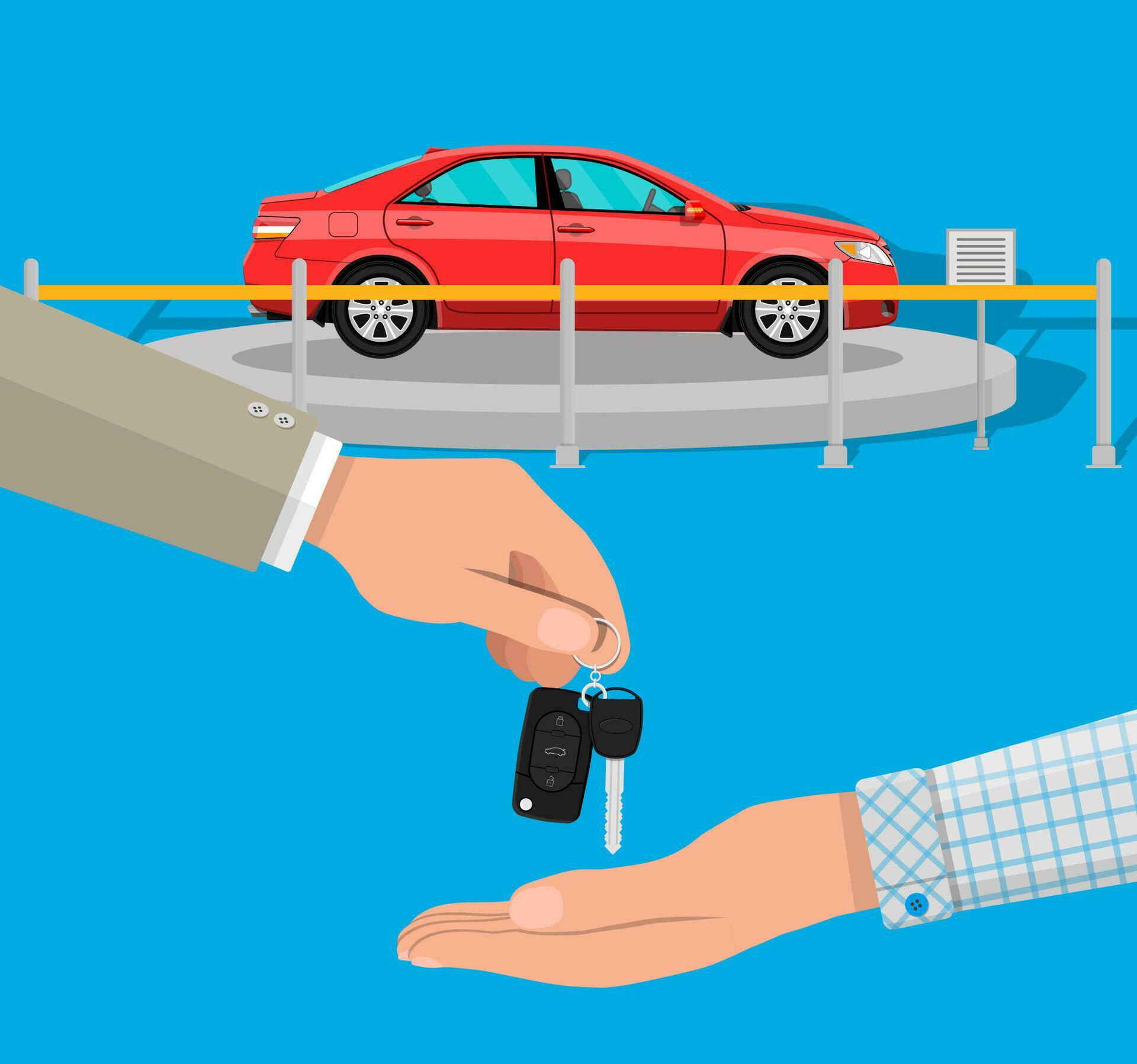 hand gives car keys to another hand. buy, rental or lease a car. Exhibition Pavilion, showroom