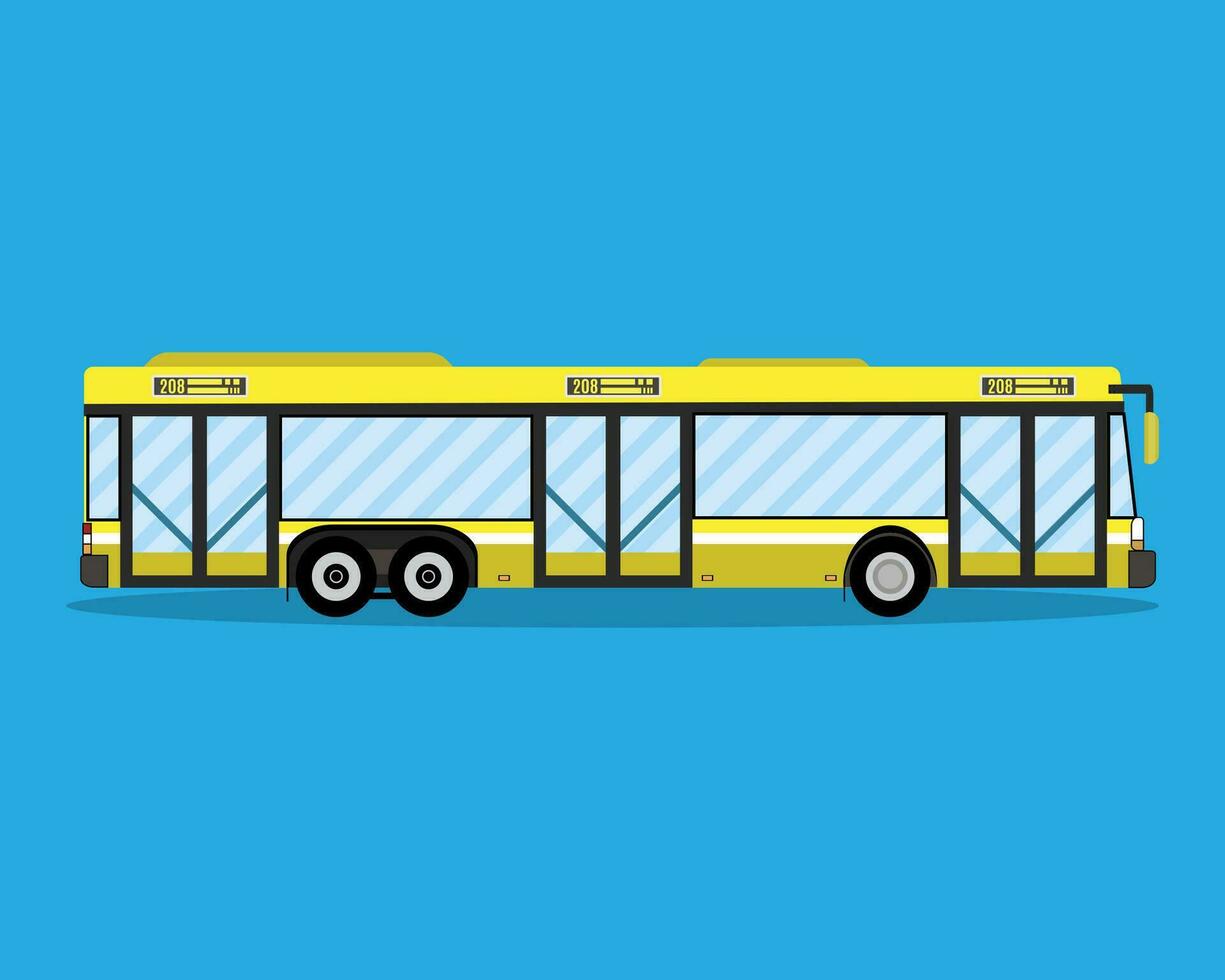 amarillo ciudad autobús. público transporte. vector ilustración en plano estilo en azul antecedentes