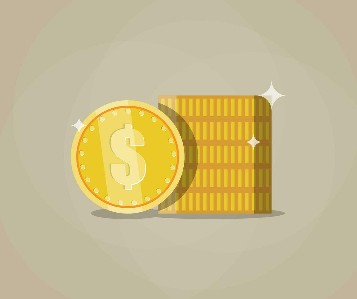 Stack of gold coins. The concept of profit. vector illustration in flat design on brown background