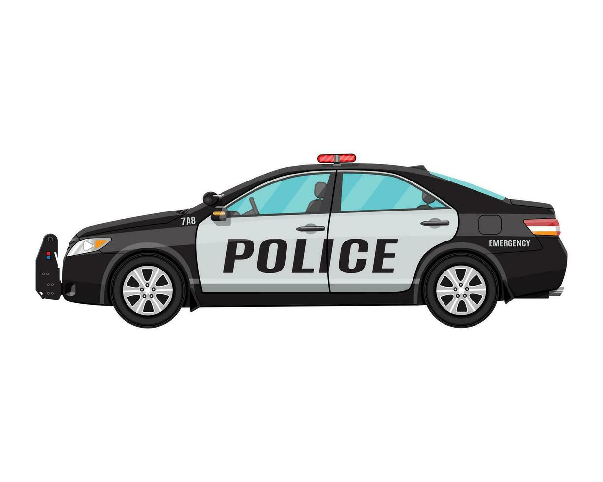 police car side view isolated on white. vector illustration