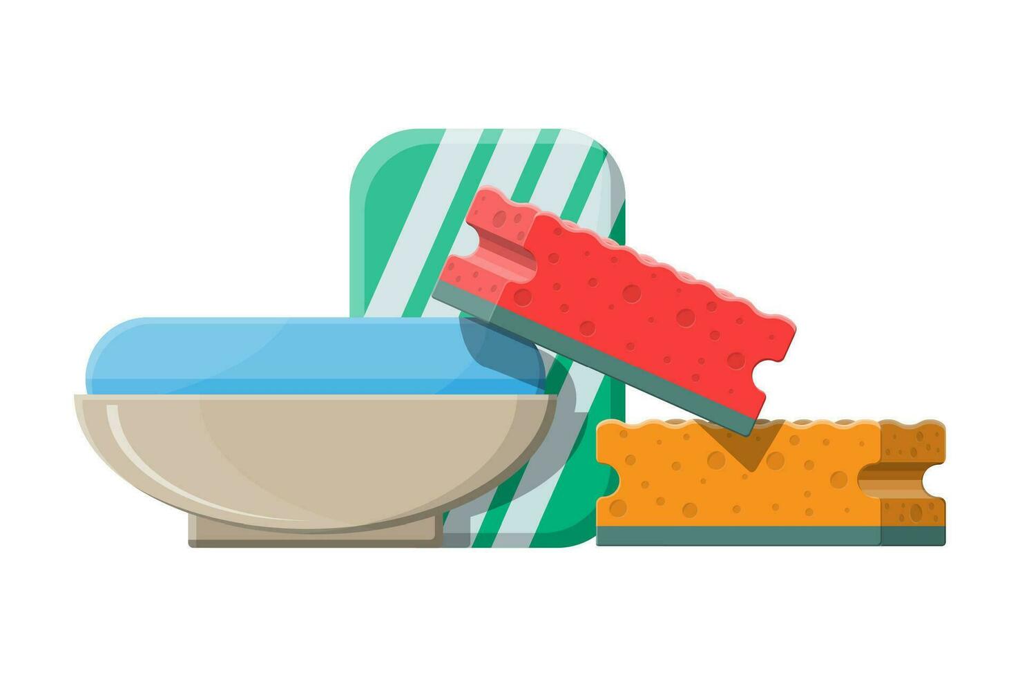 Piece of soap in the soap dish. Vector illustration in flat style