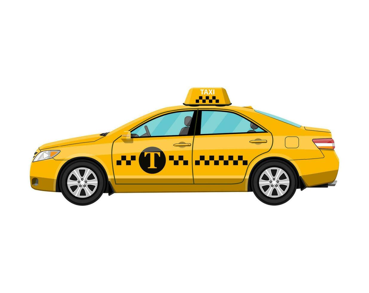 amarillo Taxi coche aislado en blanco, vector ilustración en plano diseño
