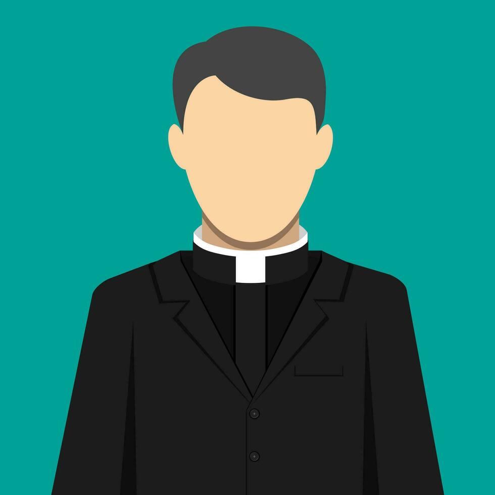 Catholic priest person. Pastor servant of god in cassock. Vector illustration in flat style