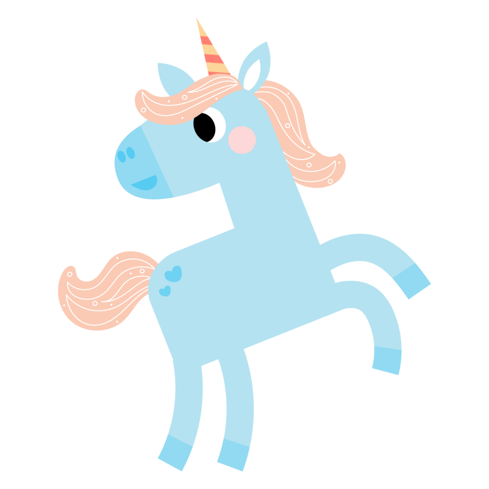 Cute unicorns, Pony or horse with magical, PNG clipart. Unicorns illustration with rainbow, stars, hearts, clouds, castle in cartoon style.