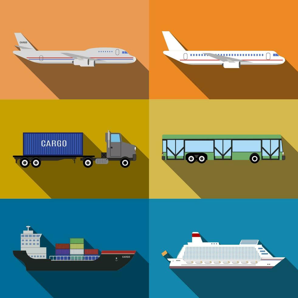 Transportation by air water and ground around the world concept isolated vector illustration