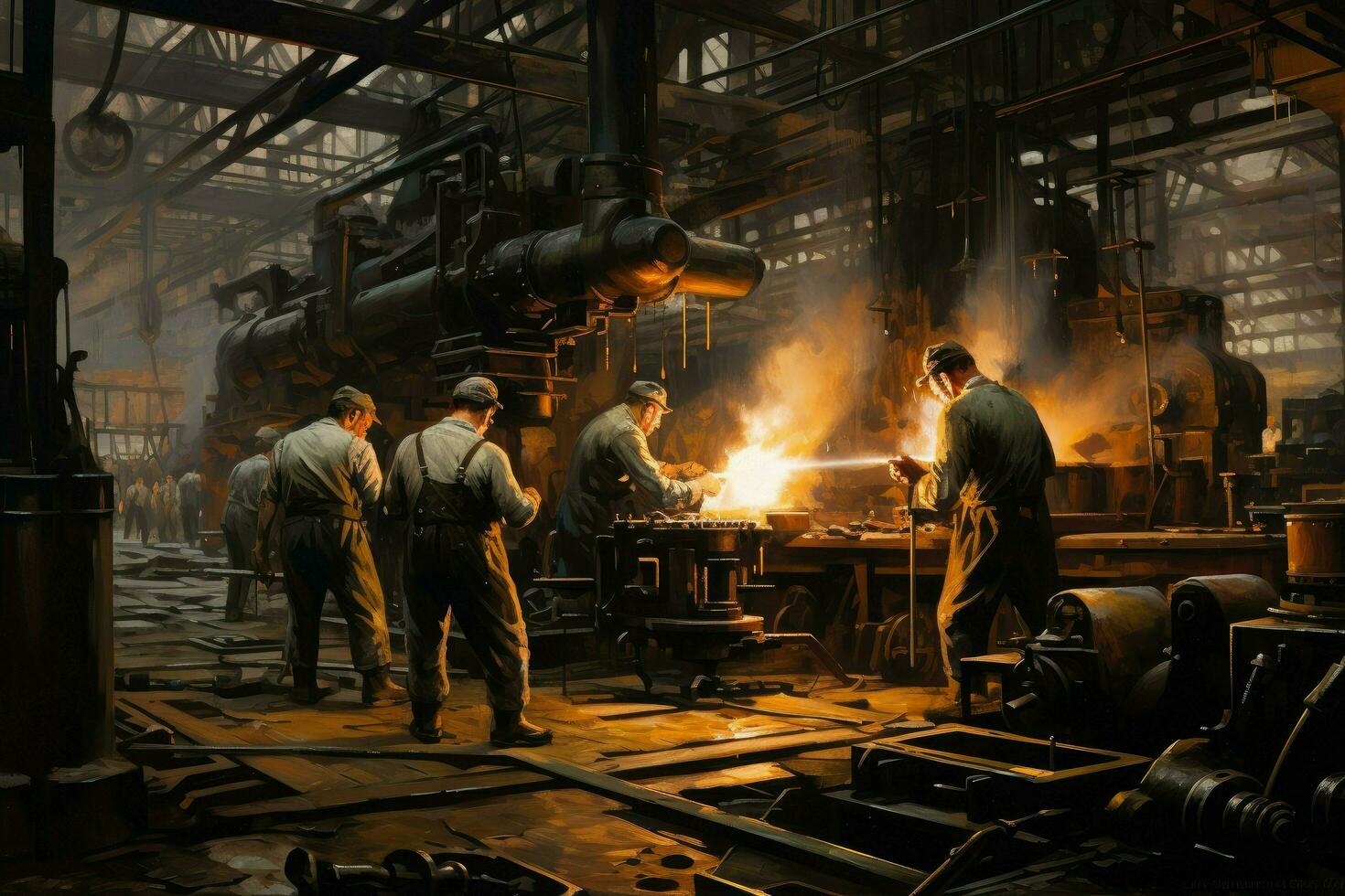 Work crew working with heavy metallurgical equipment, young male technician working in industry Ai generated photo