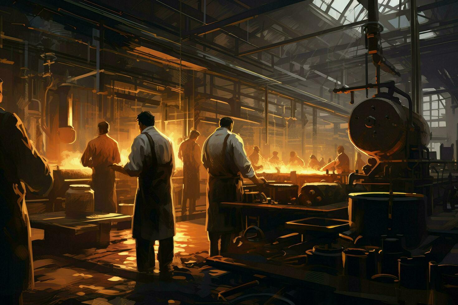 Work crew working with heavy metallurgical equipment, young male technician working in industry Ai generated photo