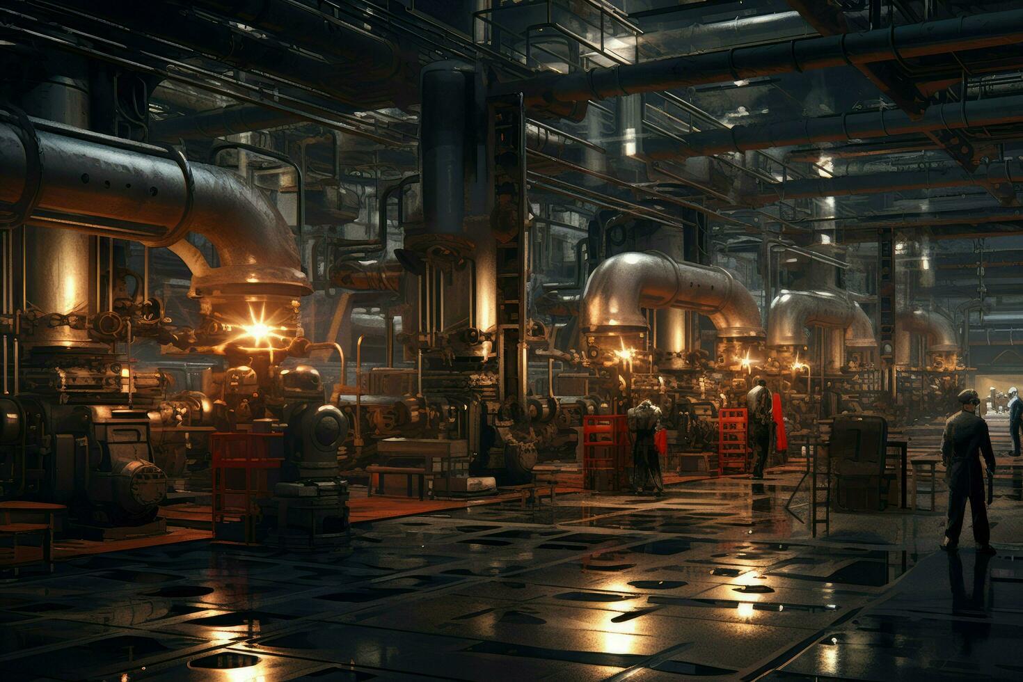 Work crew working with heavy metallurgical equipment, young male technician working in industry Ai generated photo