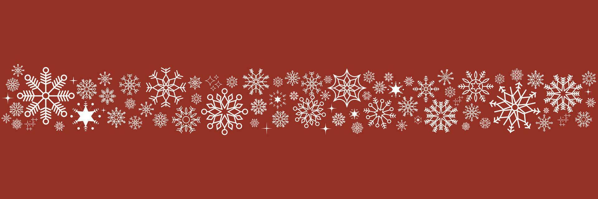 Winter and Christmas background with snowflakes. White and red seamless snowflake border. Christmas background for greeting card. New year and Christmas greeting card. Vector illustration.