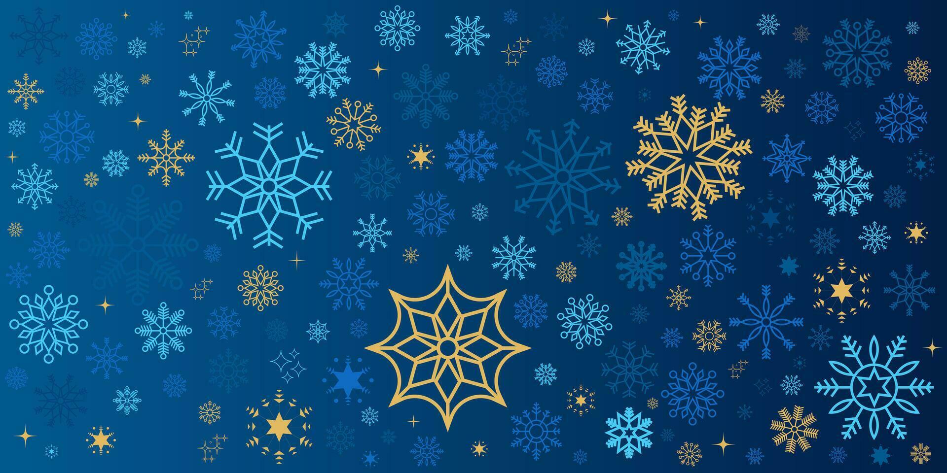 Winter and Christmas background with snowflakes. Christmas background for greeting card. New year and Christmas greeting card. Blue background. Vector illustration