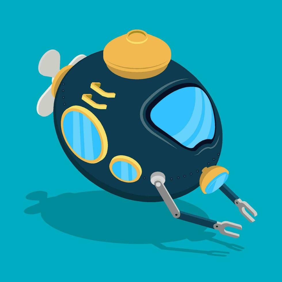 toy bathyscaphe in research in cartoon style. Children toys and entertainment. Underwater research. Vector