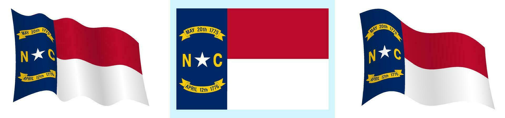 flag of american state of North Carolina in static position and in motion, fluttering in wind in exact colors and sizes, on white background vector