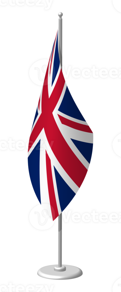United Kingdom flag on flagpole for registration of solemn event, meeting foreign guests. National banner of United Kingdom. PNG image on transparent back