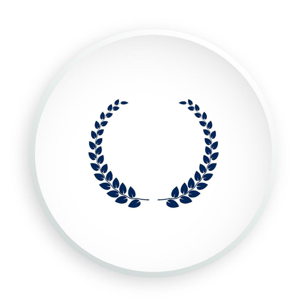 laurel wreath icon, award of winner of competition with olive branch in neomorphism style for mobile app. Button for mobile application or web. Vector on white background