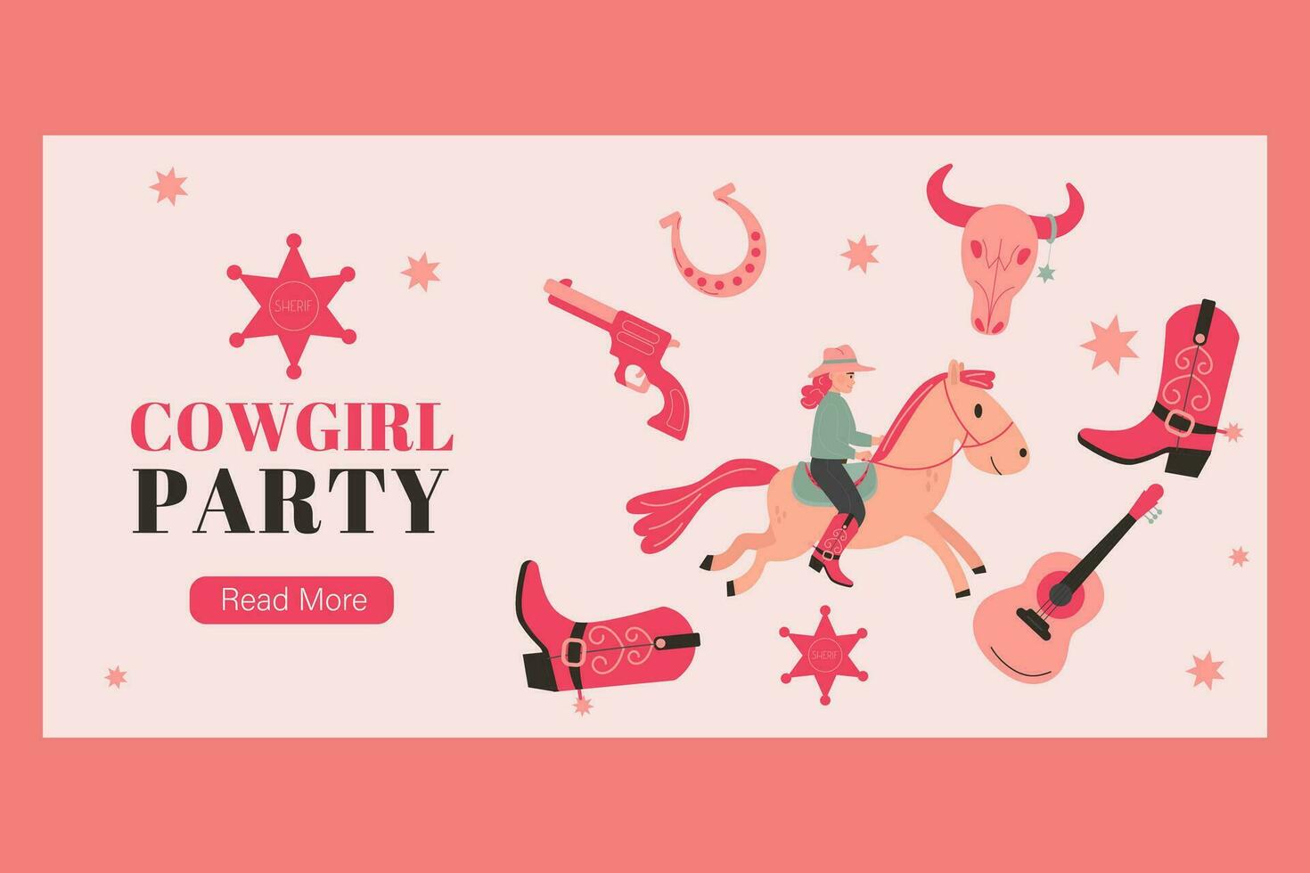 Banner cowgirl party in flat style vector