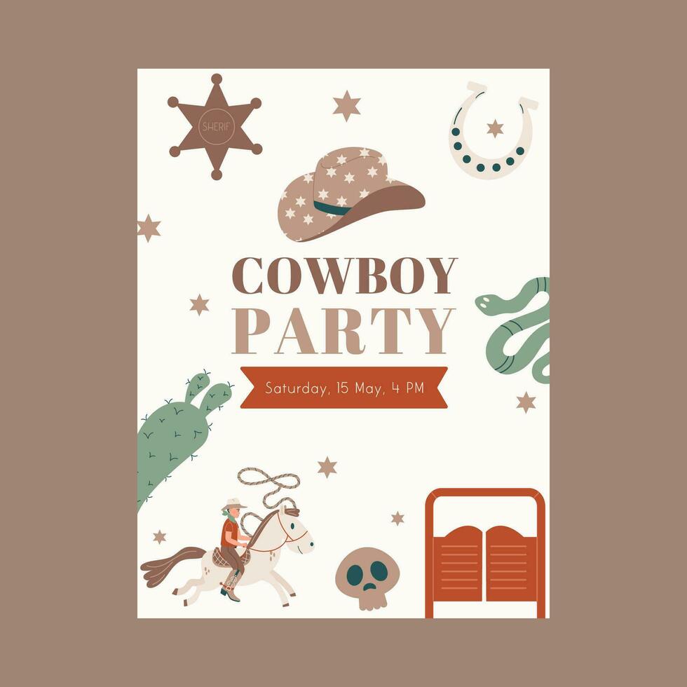 Flat style wild west party cowboy invitation vector