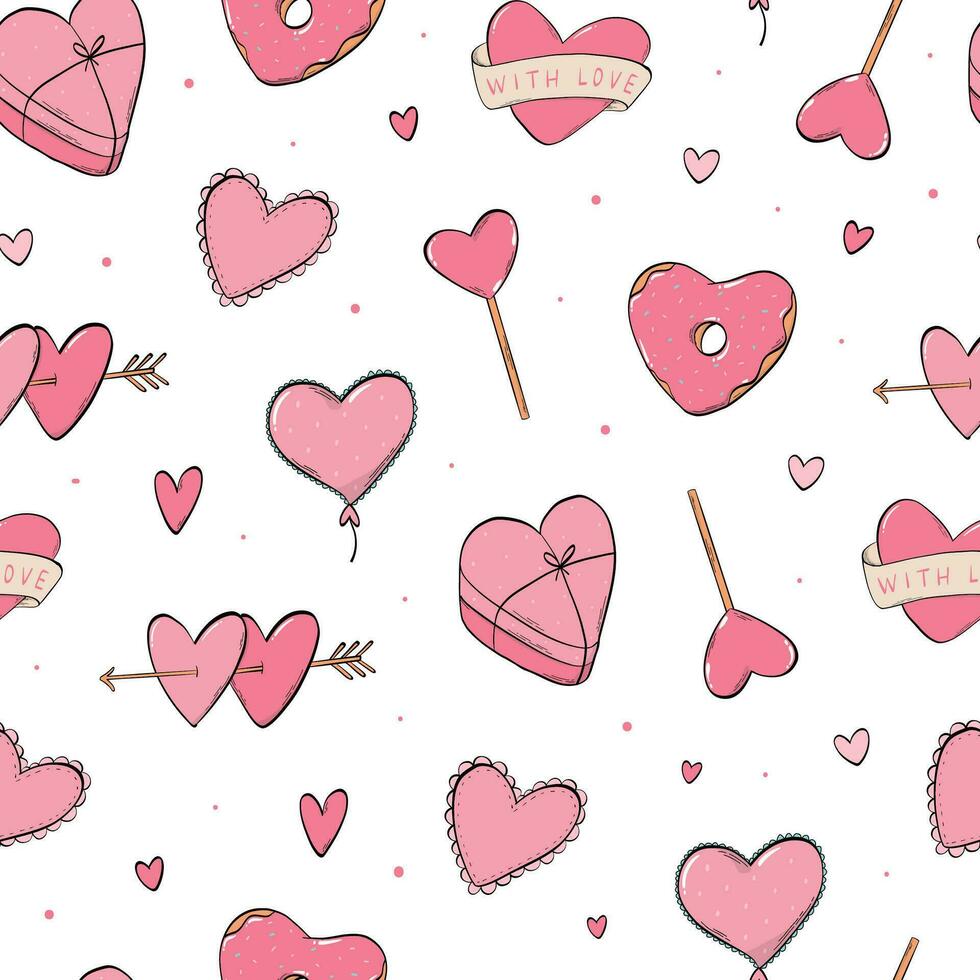 valentine's day seamless pattern with doodles of hearts for wallpaper, backgrounds, textile prints, scrapbooking, wrapping paper, etc. EPS 10 vector